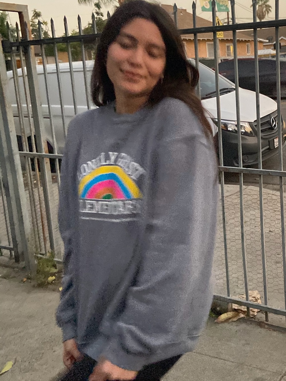 LONELY GHOST Elementary Gray Sweatshirt with Rainbow Graphic